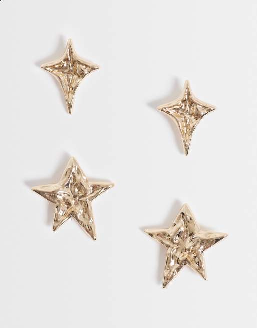 Reclaimed Vintage multi pack molten star earrings in gold