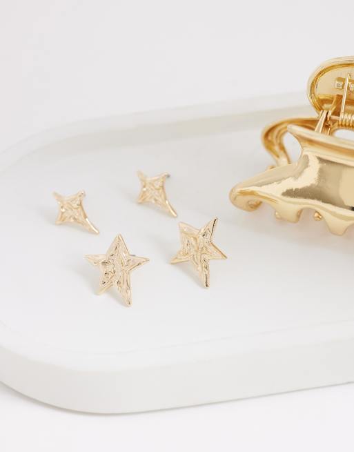 Reclaimed Vintage multi pack molten star earrings in gold, 2 of 4