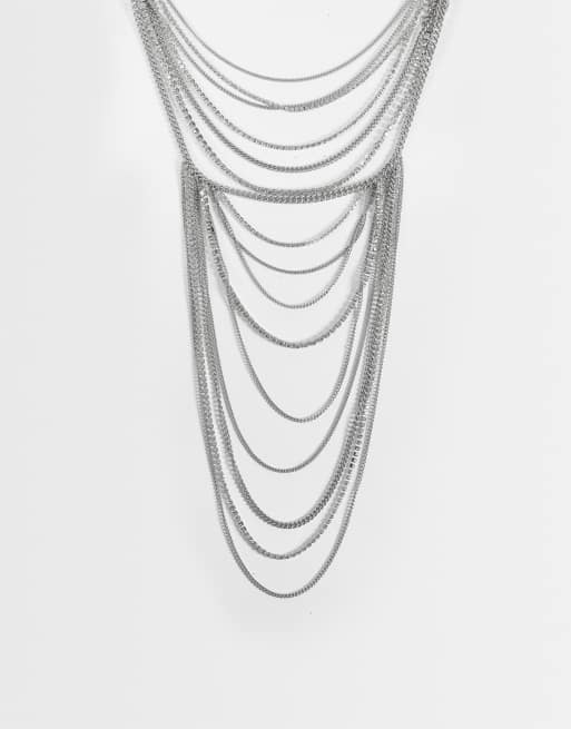 Reclaimed Vintage multi row necklace in silver, 1 of 3