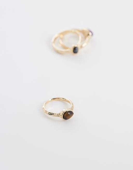 Reclaimed Vintage - Multipakke med 3 guldfarvede ringe med halvædelsten, 3 af 3