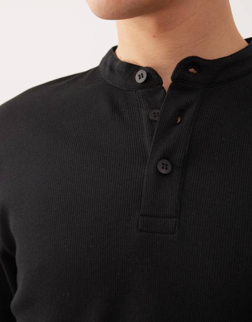 Reclaimed Vintage muscle fit long sleeve henley t-shirt in black 