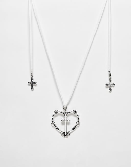 Reclaimed Vintage – Naszyjnik sznurkowy unisex w kolorze ecru z zawieszką z sercem w stylu grunge