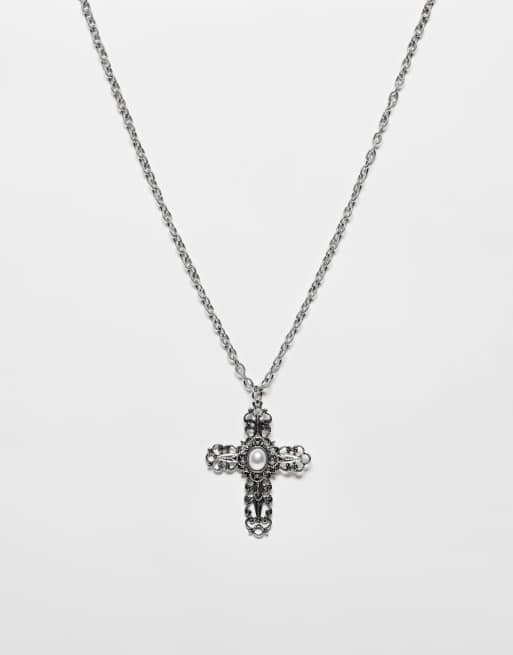 Reclaimed Vintage – Naszyjnik unisex z krzyżykiem w stylu grunge w kolorze srebra