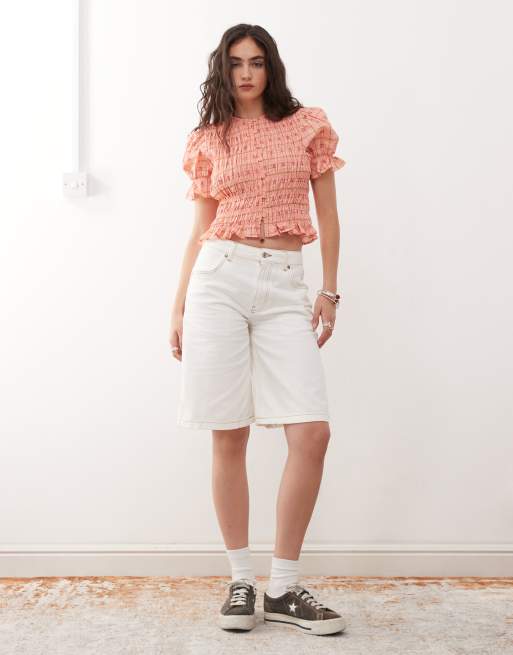 Reclaimed Vintage – Naturvita, långa jeansshorts