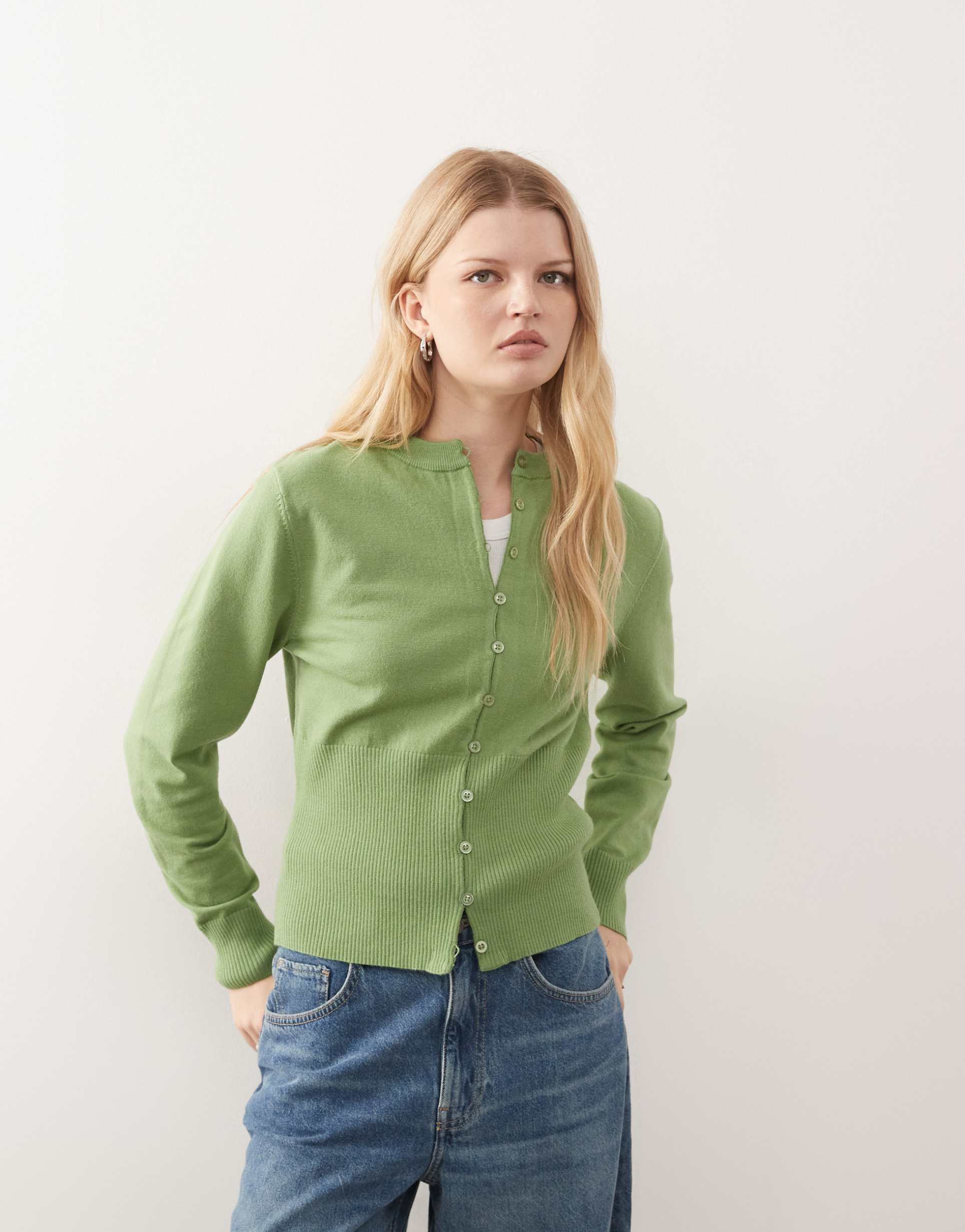 reclaimed vintage neat fit compact cardigan in green