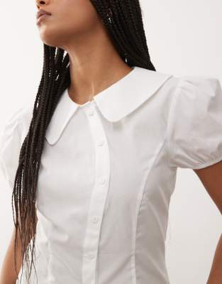 Reclaimed Vintage Neat Fit Shirt With Asymmetric Buttons And Puff Sleeve In White