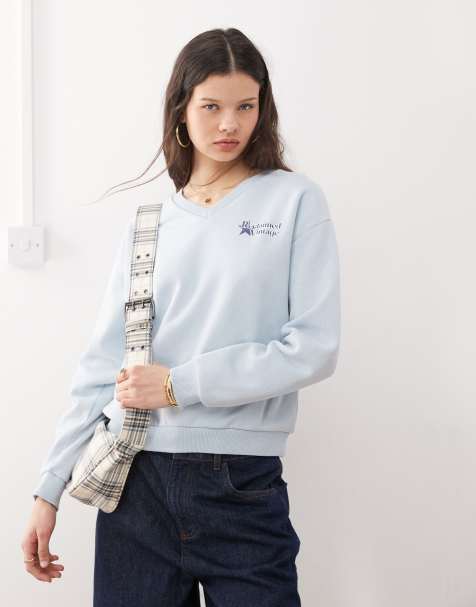 Reclaimed Vintage neat fit v-neck sweatshirt in blue - view 1