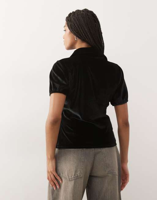 Reclaimed Vintage neat fit velvet shirt with asymmetric buttons