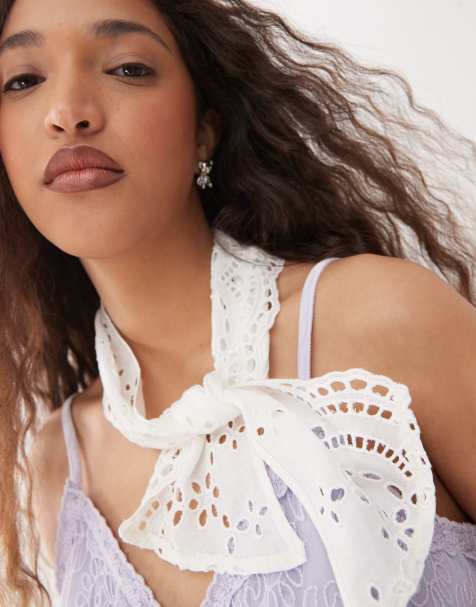 Reclaimed Vintage neckerchief in white broderie - view 1