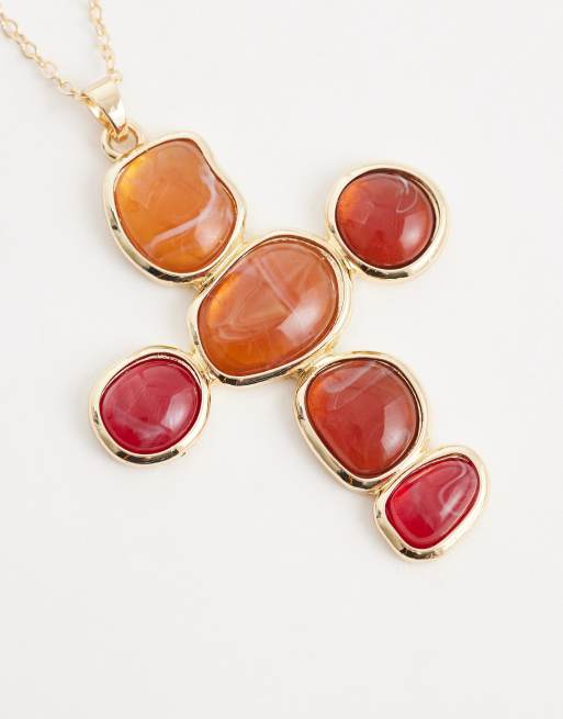 Reclaimed Vintage necklace with cross pendant in gold tone, 3 of 4