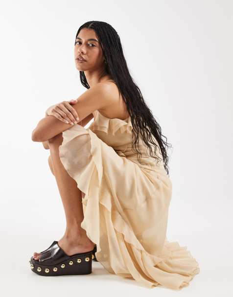 Reclaimed Vintage - Nette maxi jurk met ruches en asymmetrische zoom in crème - view 1