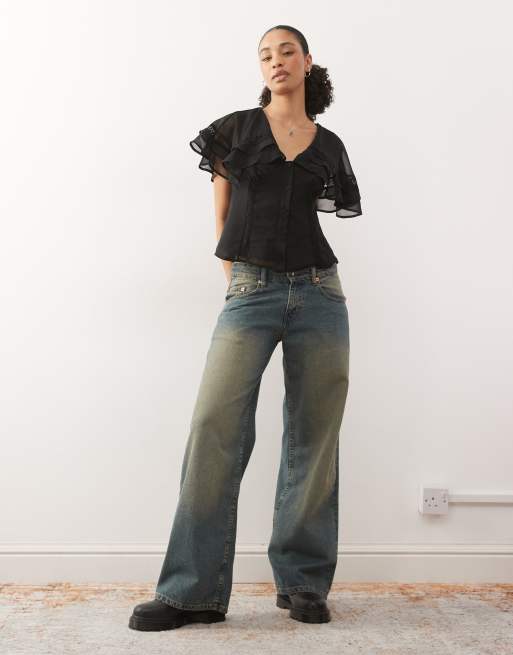 Reclaimed Vintage - Nette top met cape-kraag in zwart, 2 van 4