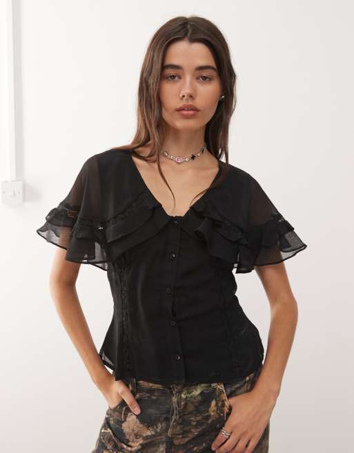 Reclaimed Vintage - Nette top met kraagje in zwart