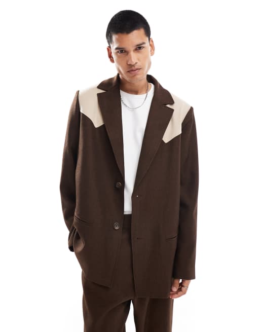 Reclaimed Vintage - Nette Western blazer met inzetstuk in bruin