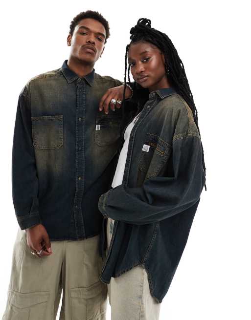 Reclaimed Vintage – Niebieska jeansowa koszula unisex w kowbojskim stylu 