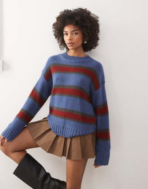 Reclaimed Vintage clean knitted jumper in blue multi stripe