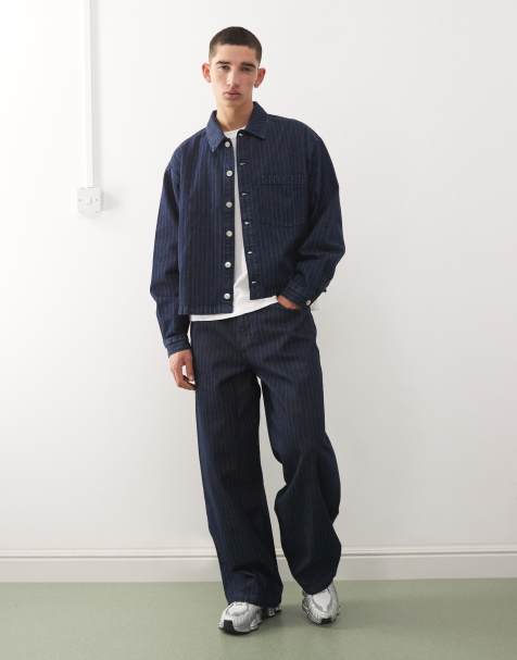 Reclaimed Vintage baggy wide leg jean co-ord in blue pinstripe