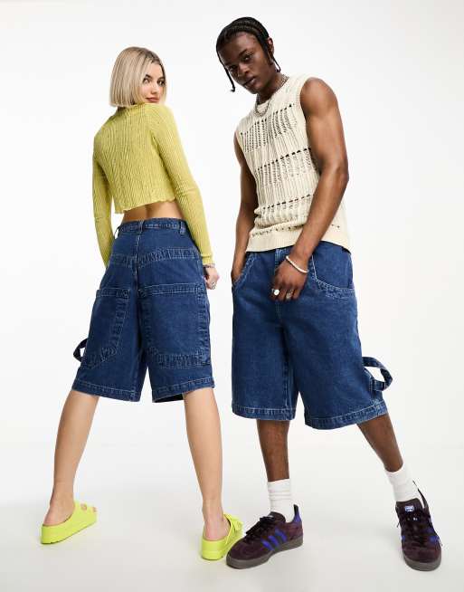 Reclaimed Vintage – Niebieskie luźne szorty jeansowe w stylu skejtowym