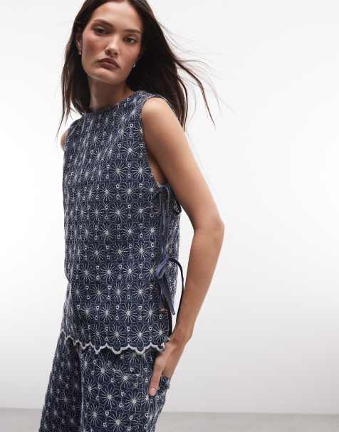 Reclaimed Vintage – Oberteil aus Chambray-Denim in Indigoblau mit Zierausschnitt und Bindedetail, Kombiteil - view 1