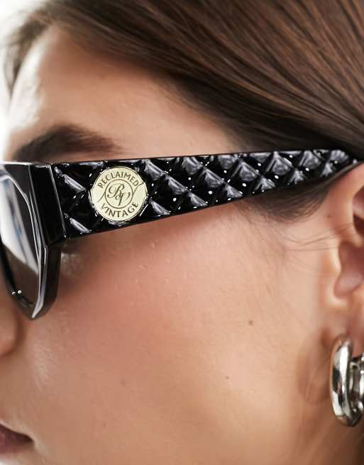 Reclaimed Vintage - Occhiali da sole cat-eye squadrati neri, 2 di 4