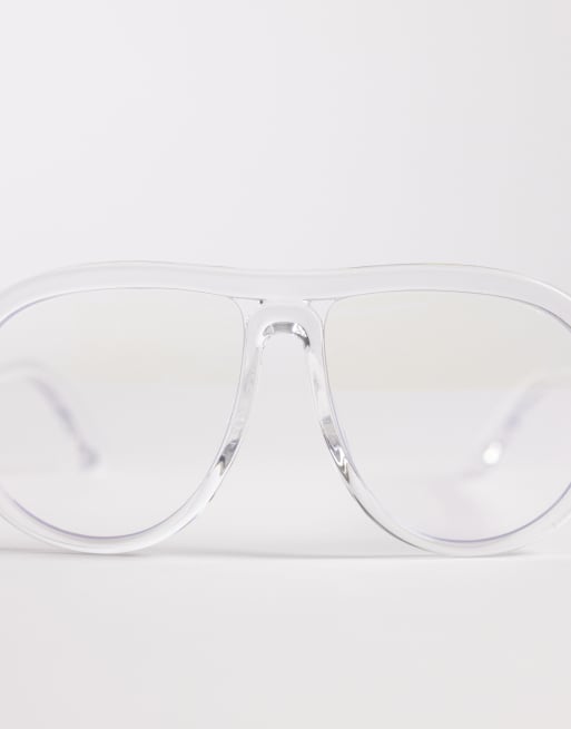 Reclaimed Vintage - Occhiali da sole modello aviatore con montatura trasparente per luce blu, 2 di 3