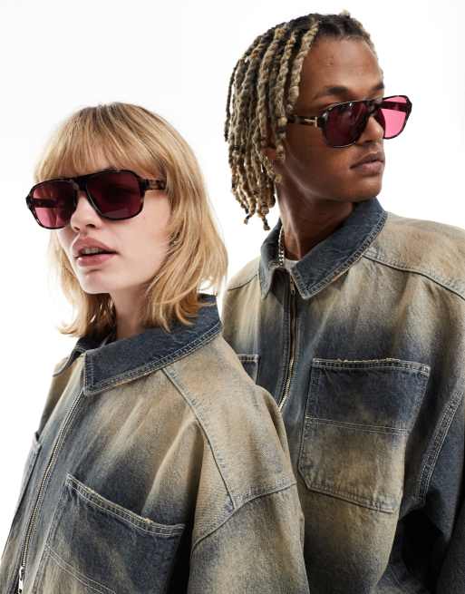 Reclaimed Vintage Occhiali da sole unisex modello aviatore con lenti rosa ASOS
