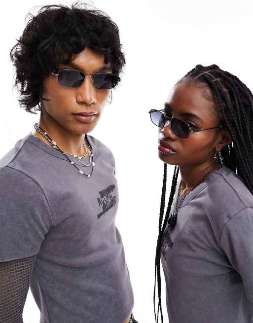 Reclaimed Vintage Occhiali da sole unisex neri anni 90 con montatura in metallo ASOS