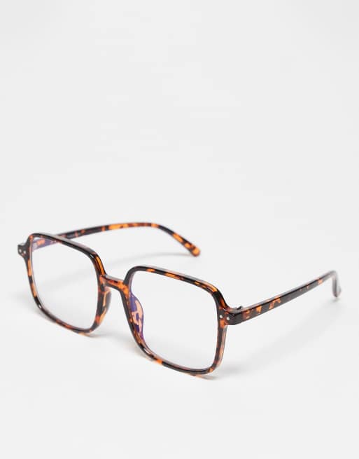 Reclaimed Vintage - Occhiali per luce blu oversize unisex anni '70 marrone tartarugato, 3 di 3