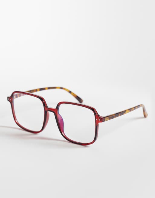 Reclaimed Vintage - Occhiali per luce blu oversize unisex anni '70 rossi e marrone tartarugato