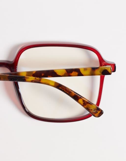 Reclaimed Vintage - Occhiali per luce blu oversize unisex anni '70 rossi e marrone tartarugato, 2 di 3