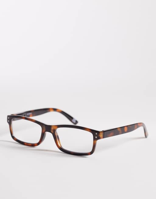 Reclaimed Vintage - Occhiali unisex slim squadrati tartarugati per luce blu