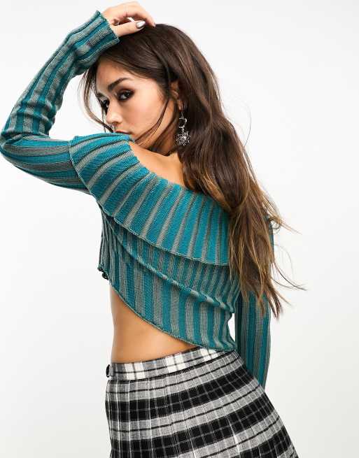 Reclaimed Vintage off shoulder plated rib knit top ASOS