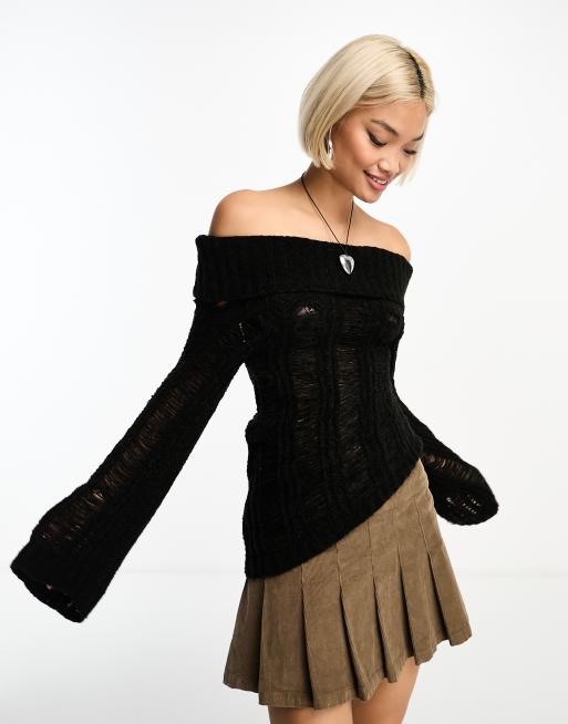 Reclaimed Vintage – Off shoulder-topp med genombrutna detaljer