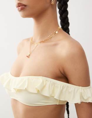 RECLAIMED VINTAGE OFF THE SHOULDER BIKINI TOP WITH RUFFLE 