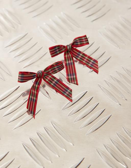 Reclaimed Vintage – Ohrringe mit festlicher karierter Schleife in Rot, 2 von 3