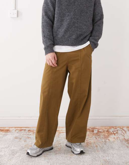 Reclaimed Vintage - Olivengrønne elastiske bukser med barrel-ben i forvasket twill