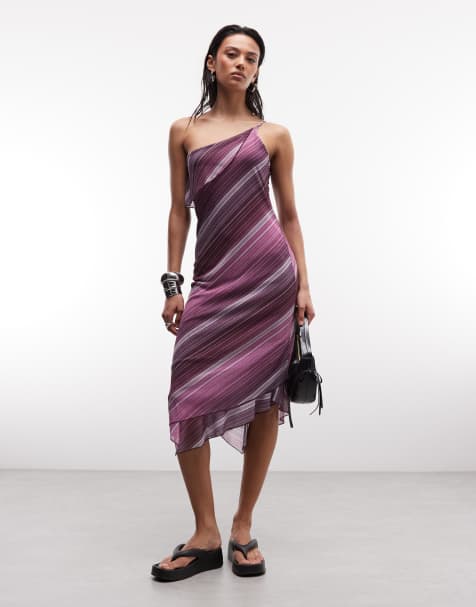 Reclaimed Vintage one shoulder jersey dress in diagonal stripe print - view 1
