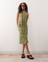 Oh Polly Sheril scarf neck maxi dress in black