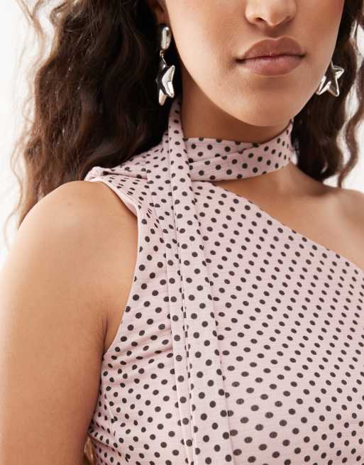Reclaimed Vintage – One-Shoulder-Oberteil mit kleinem Punktemuster und Schaldetail, 3 von 4