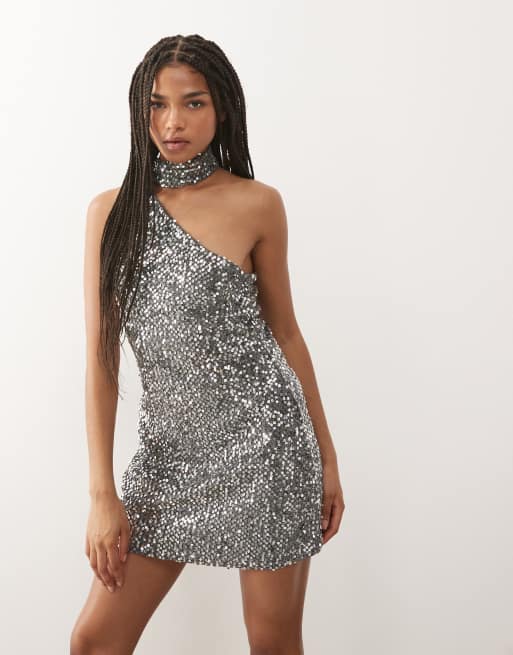 Reclaimed Vintage one shoulder sequin scarf mini dress