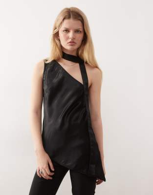 Reclaimed Vintage One Shoulder Top With Scarf Detail In Black