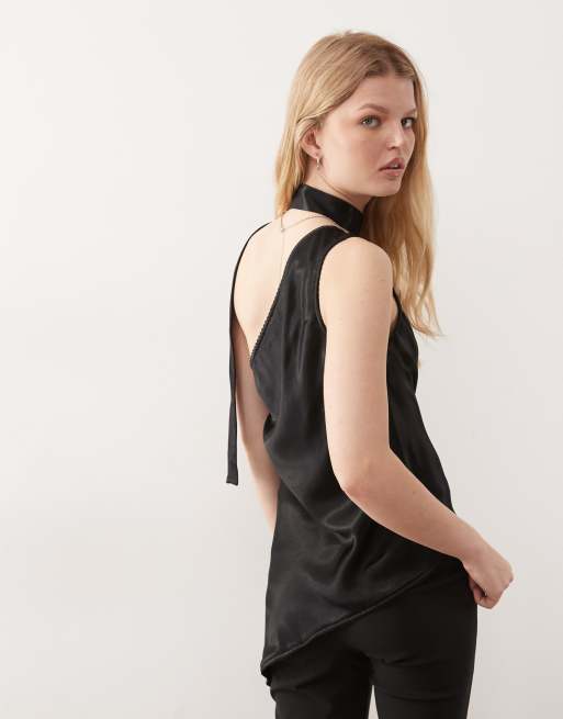 Reclaimed Vintage one shoulder top with scarf detail in black, 4 of 4
