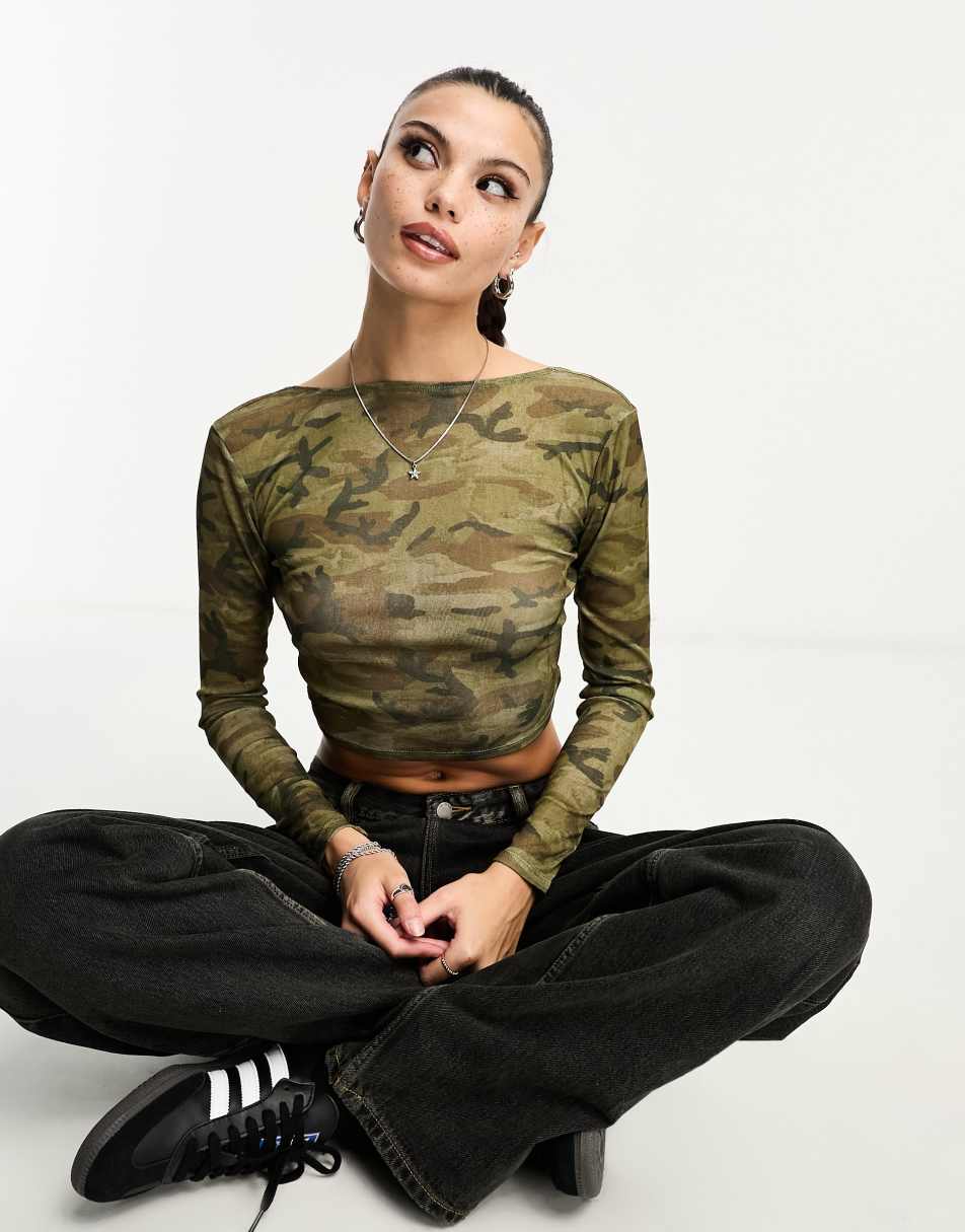 Reclaimed Vintage open back top in camo print