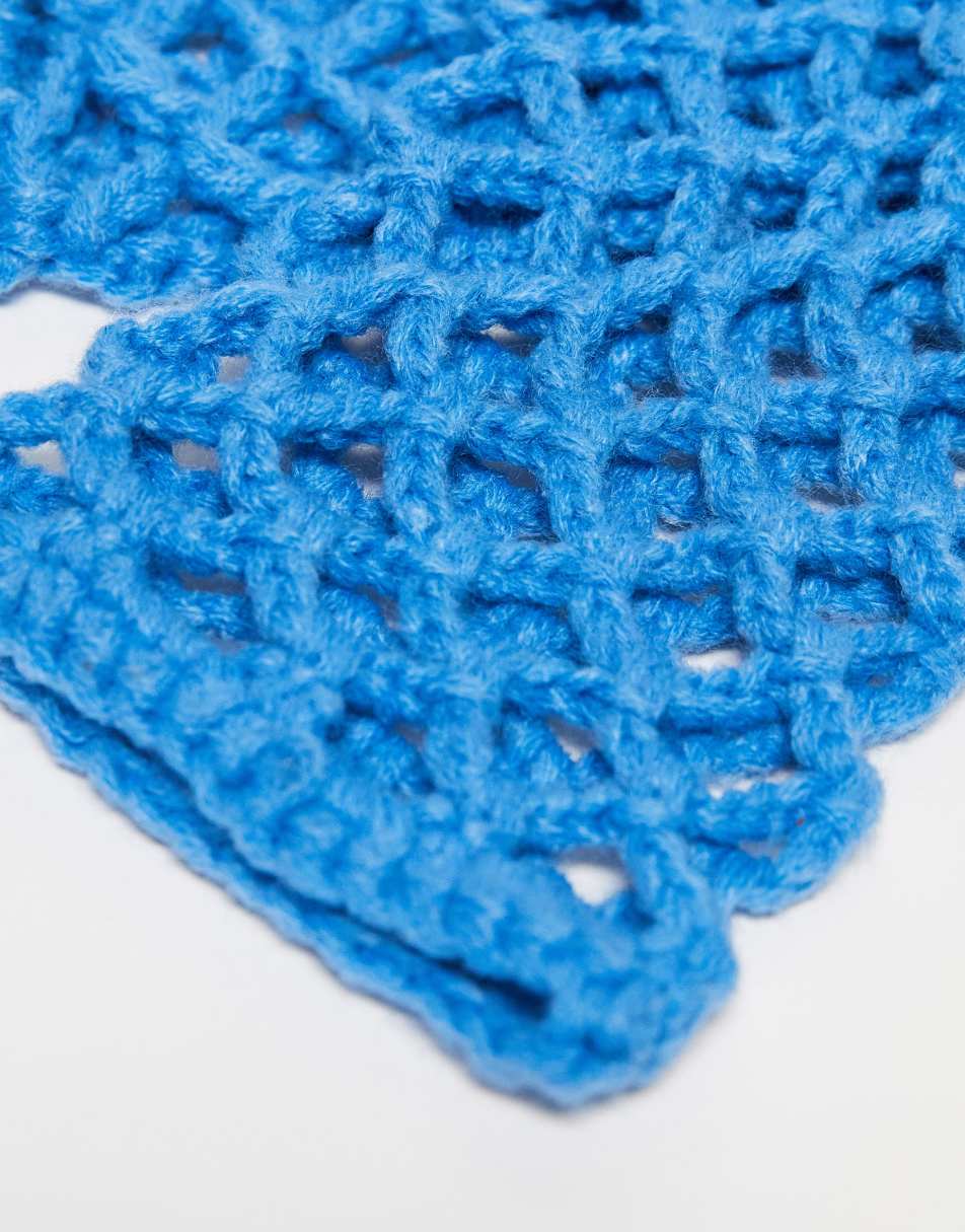 Reclaimed Vintage open knit fingerless gloves in blue 0
