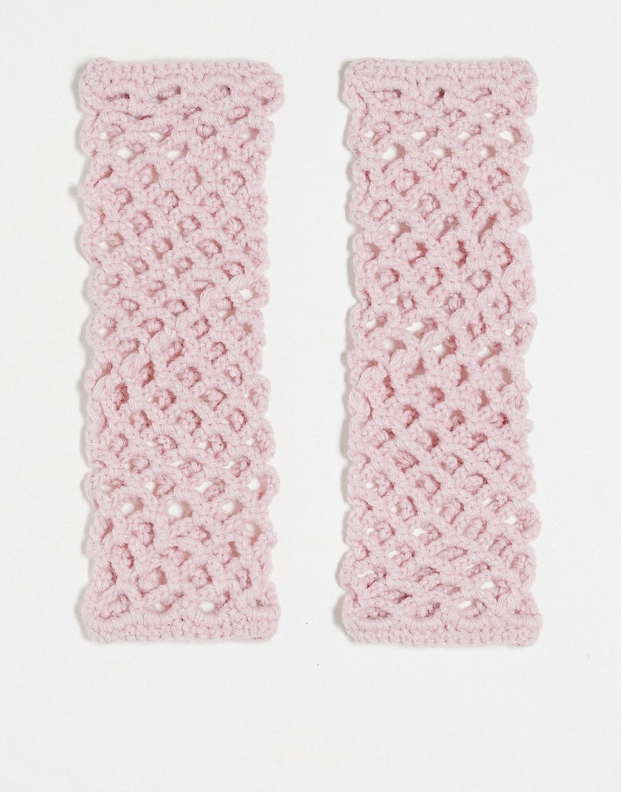 Reclaimed Vintage open knit fingerless gloves in pink