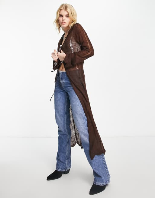 Reclaimed Vintage - Opengewerkt gebreid maxi vest met knopen