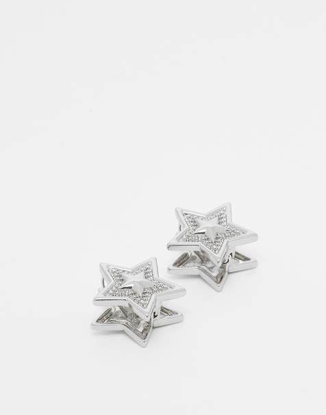 Reclaimed Vintage - Orecchini a cerchio color argento unisex con stelle - view 1