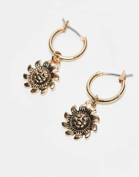 Reclaimed Vintage - Orecchini a cerchio piccolo unisex color oro con soli - view 1