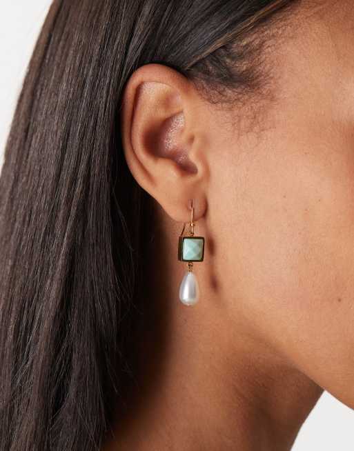 Reclaimed Vintage - Orecchini pendenti in acciaio inossidabile con pietra blu e perla