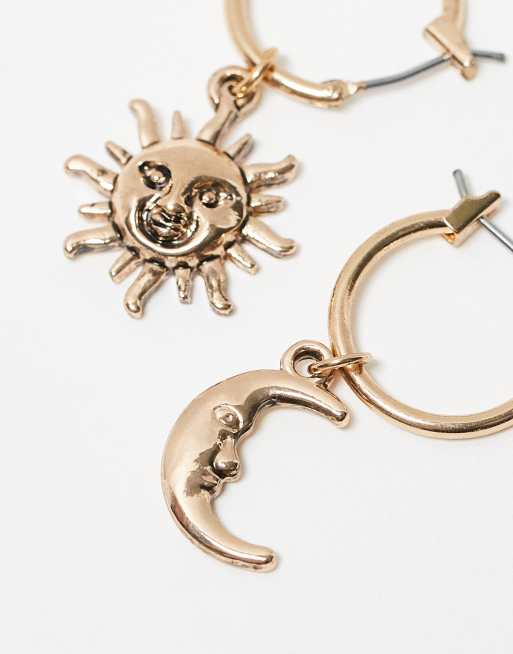 Reclaimed Vintage - Orecchini pendenti unisex a cerchio con charm a forma di luna e sole, 3 di 3
